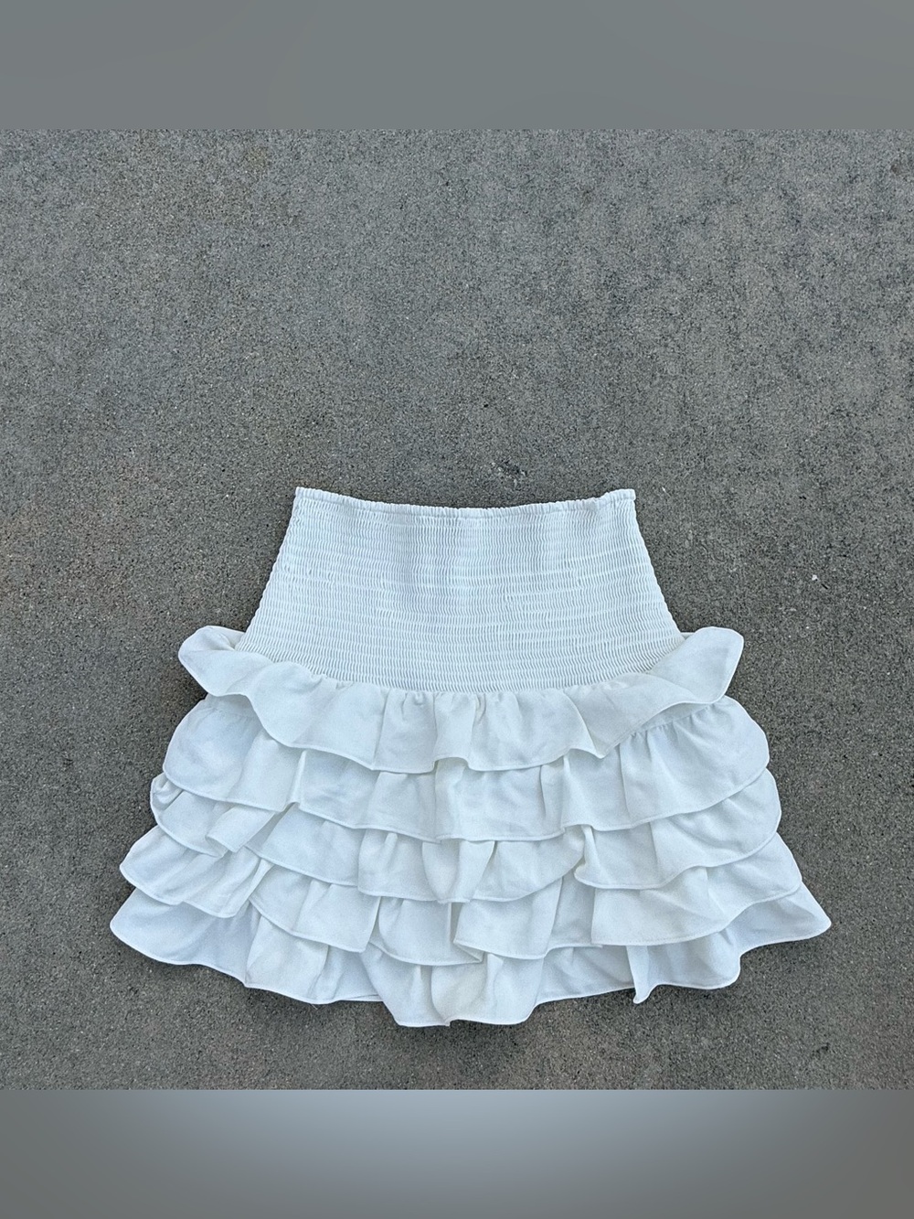White Ruffled Smocked white tiered ruffle mini skirt boho fairy peasant ren fair